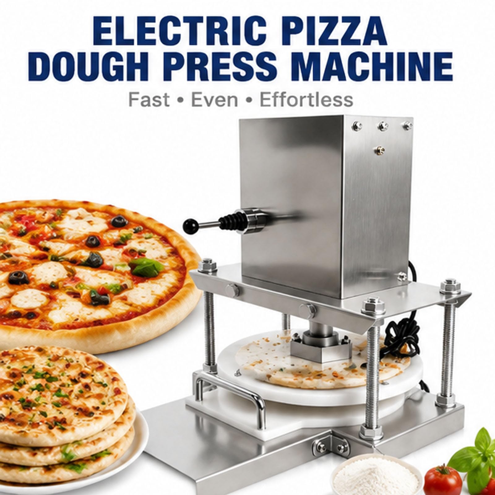 Maszyna do wyciskania ciasta na pizzę 8,6" Electric, Automatyczna maszynka do ciasta ze stali nierdzewnej, 400 szt./h, Maszynka do makaronu do piekarni, użytku domowego i komercyjnego