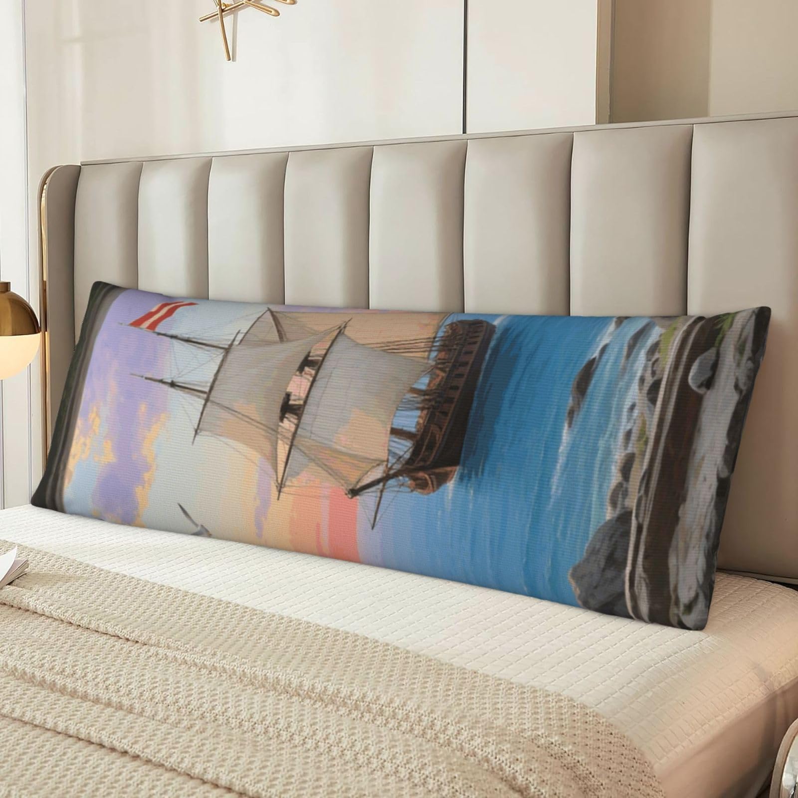 Window View of Sailing Sailboat Body Pillow Cover with Hidden Zipper 54"X20",Ultra Soft Microfiber Long Pillow Case Decorative Bedding Pillowcase Cushion Cover Cases for Bedroom Couch Sofa,Home Gifts