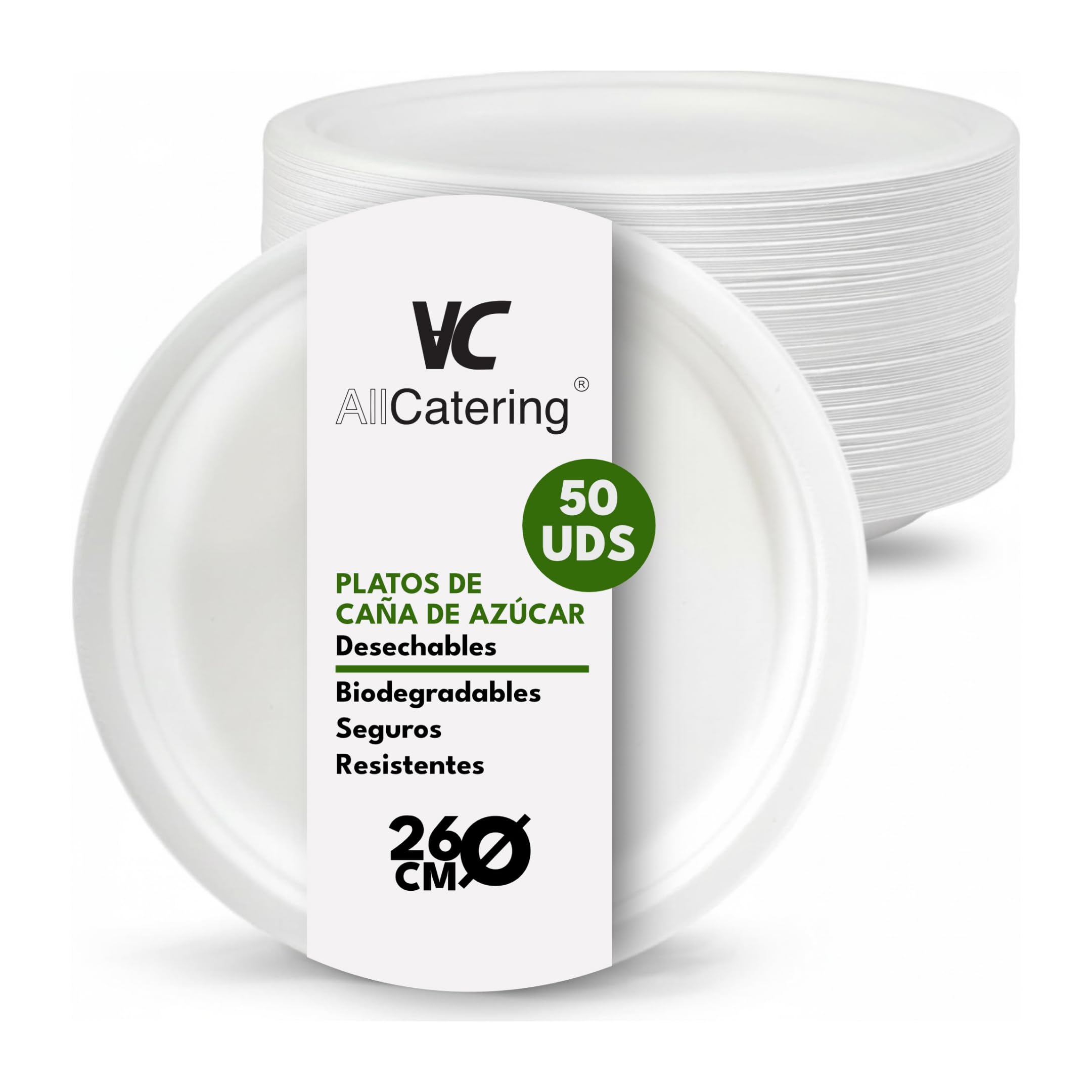 500 Platos Desechables de Caña de azúcar Redondos de 26 cm. Ecológicos, Biodegradables y Resistentes para Picnics, Barbacoas, Fiestas y Cumpleaños. 500 Platos