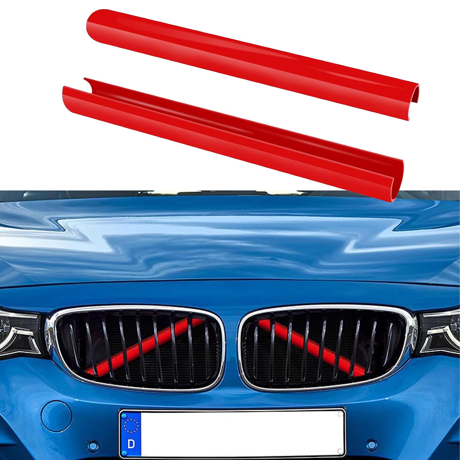 Compatible with BMW V Brace Wrap Covers Blue Grill Stripes Grille Inserts Stripes Wrap,for1.2.3.4. (Red, 330 * 25mm) Red 330*25mm