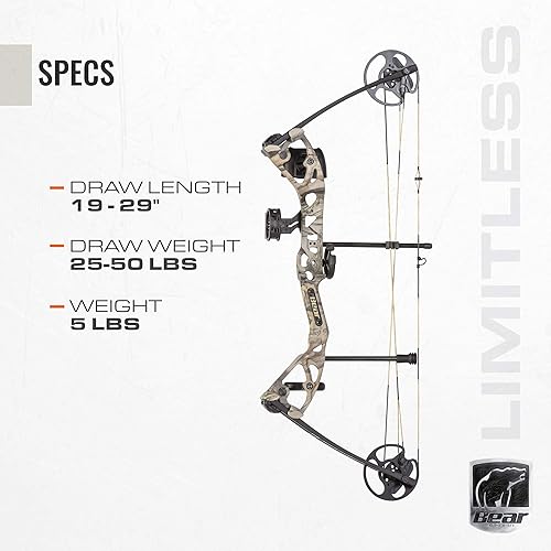 Miniatura 3 de Bear Archery Limitless - Arco compuesto de doble leva, incluye carcaj, vista y descanso, País de Dios