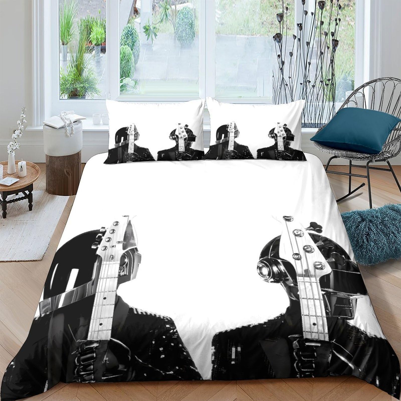 Ctjqhvkz Style-5 3D Printed Black Guitar Silhouette Fitted Sheet Microfiber Soft Musical Instrument Bed Cover Bedroom Decor Single（135X200cm）