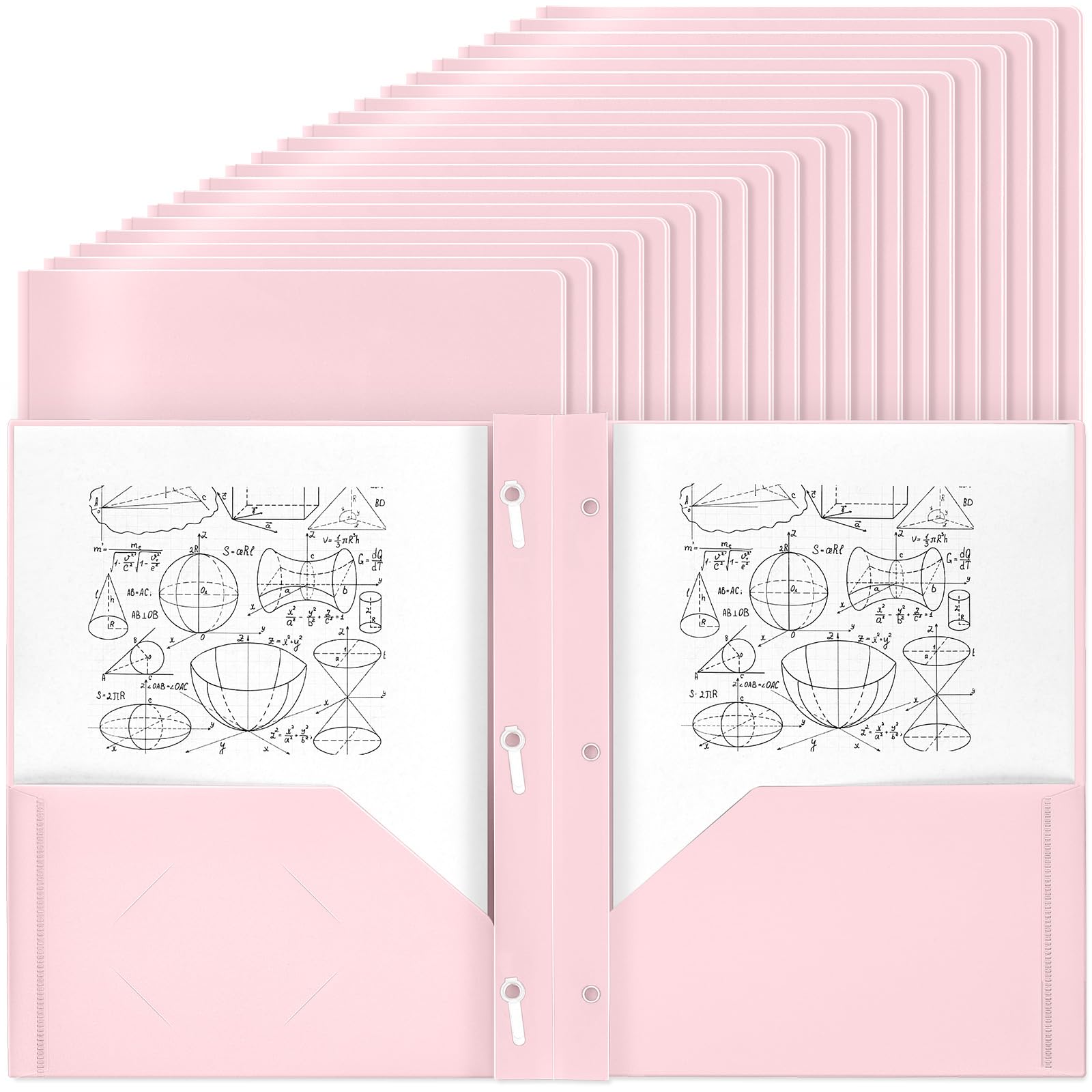 Yeaqee 80 Pcs Plastic Folders with Pockets and Prongs Plastic Folder 2 Pockets 3 Prongs with Business Card Slot Back to School Folders for Students, Teachers, Office Workers (Light Pink)