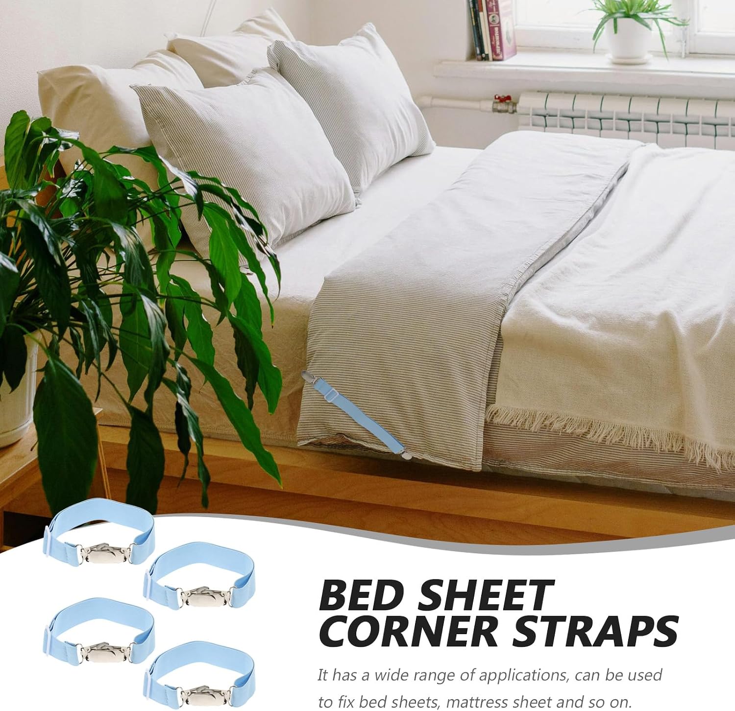 Abaodam Adjustable Elastic Mattress Sheet Straps Clips 4pcs Blue 18cm to 100cm Extendable Bed Sheet Fasteners Fitted Holders for Bedding Securement