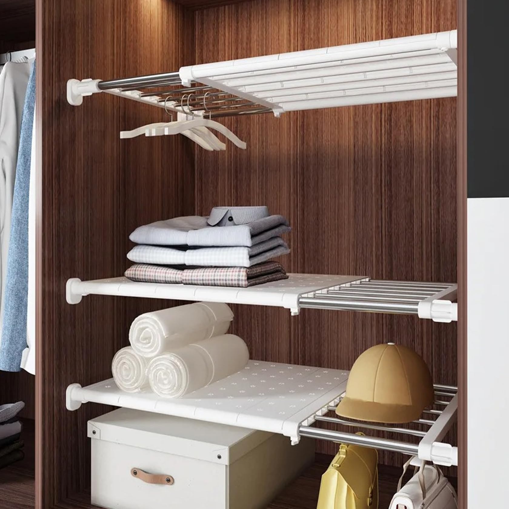 Tension Rack Adjustable No Drill Wardrobe Rack LEDIN Adjustable Wardrobe Tension ...