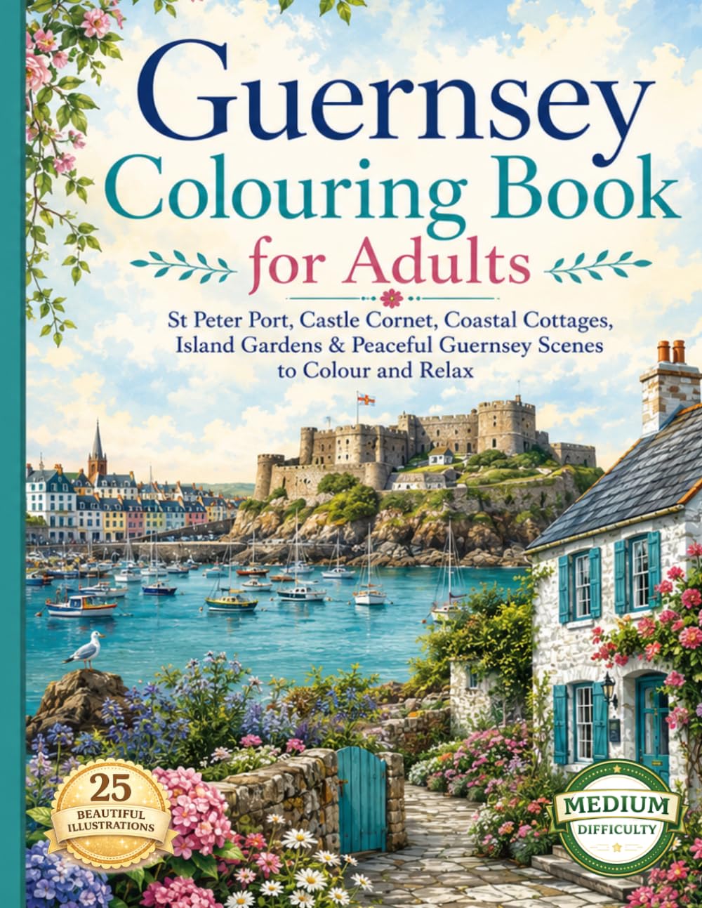 Guernsey colouring book for adults: St Peter Port, Castle Cornet, Coastal Cottages, Island Gardens & Peaceful Guernsey Scenes to Colour and Relax
