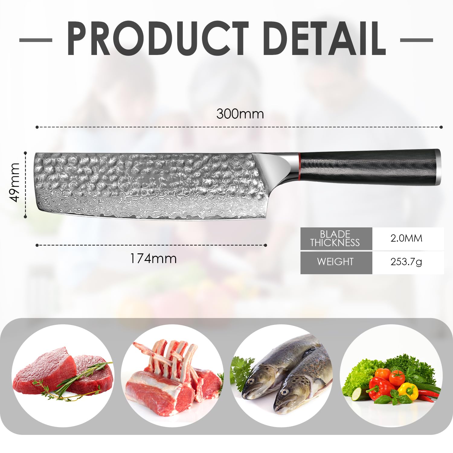 Home Safety Mannaia Cinese Damasco 17,4 cm 67 Strato VG-10 Acciaio di Damasco, Coltello Professionale per Carne con Impugnatura Ergonomica