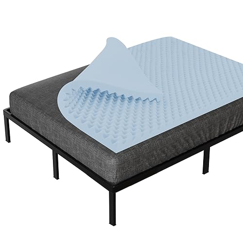 Treaton Cubrecolchón de espuma viscoelástica con gel contorneado de 1 pulgada con diseño de cáscara de huevo transpirable suave y cómodo para dolor