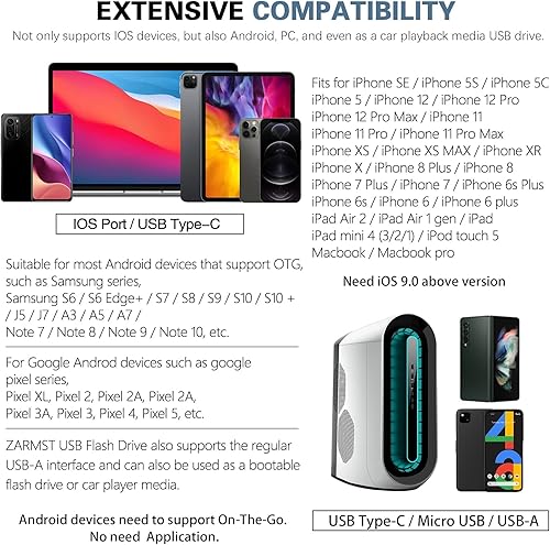 Miniatura 6 de Unidad de pulgar para iPhone 512GB, Memoria Stick USB Tipo C 4 en 1, Stick de Fotos Almacenamiento Externo Unidad Flash para iPhone iPad Android