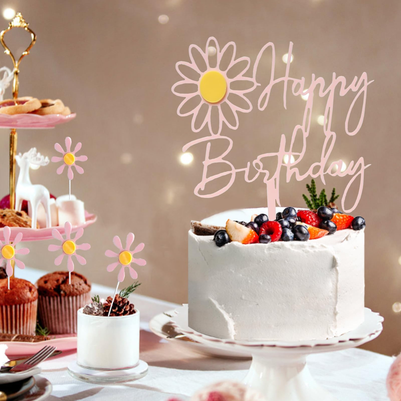 Arthsdite 24 stuks madeliefjes cupcake toppers bloem taart
