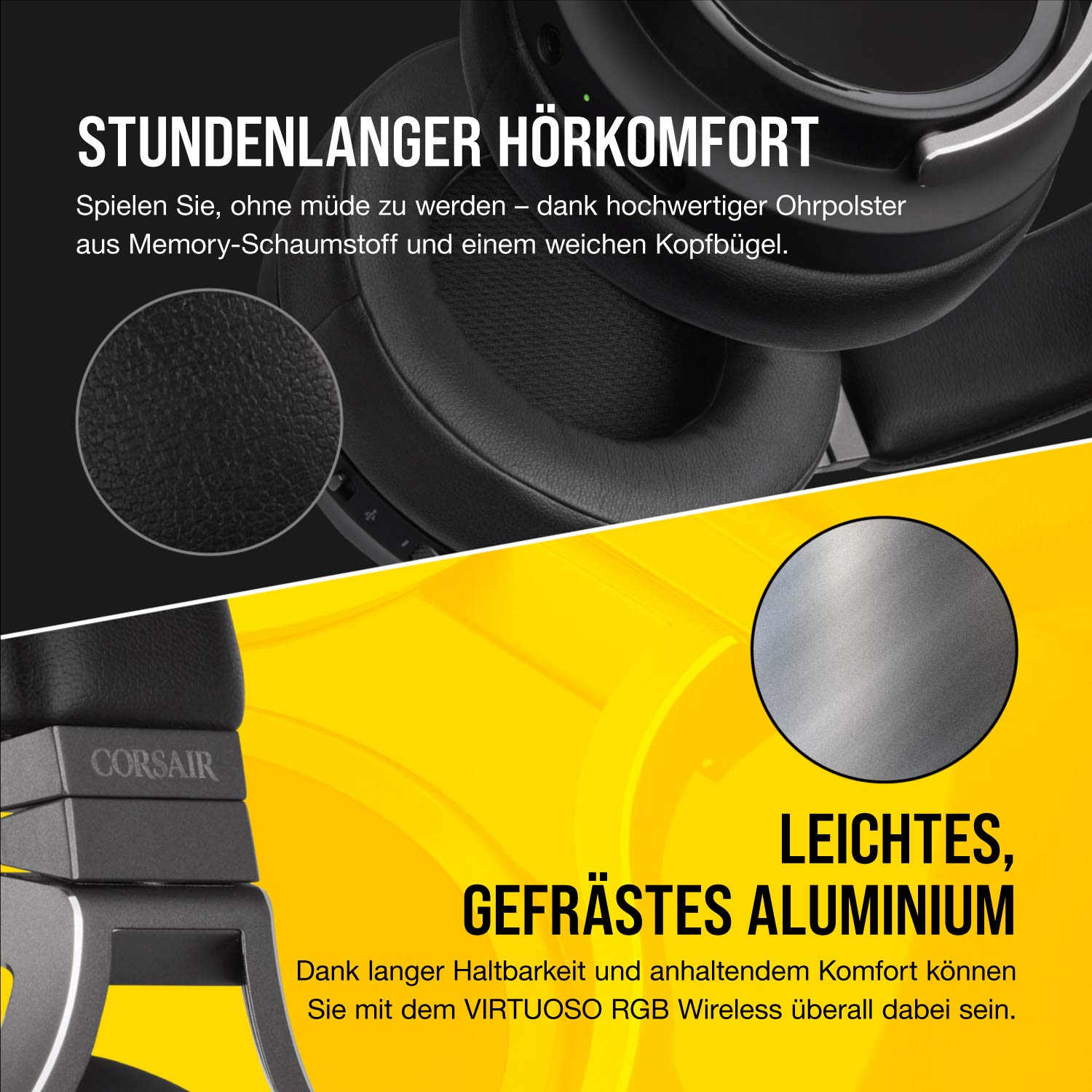 Corsair Virtuoso RGB Wireless Gaming Headset 7.1 Surround Sound Abnehmbares Mikrofon iCUE-Kompatibel PC Mac PS5 PS4 Nintendo Switch Mobile Carbon