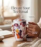 Vista 2 de AmorArc Taza de té de porcelana con infusor y tapa, taza de té de hojas sueltas de 18 onzas con asa, regalo para los amantes del té