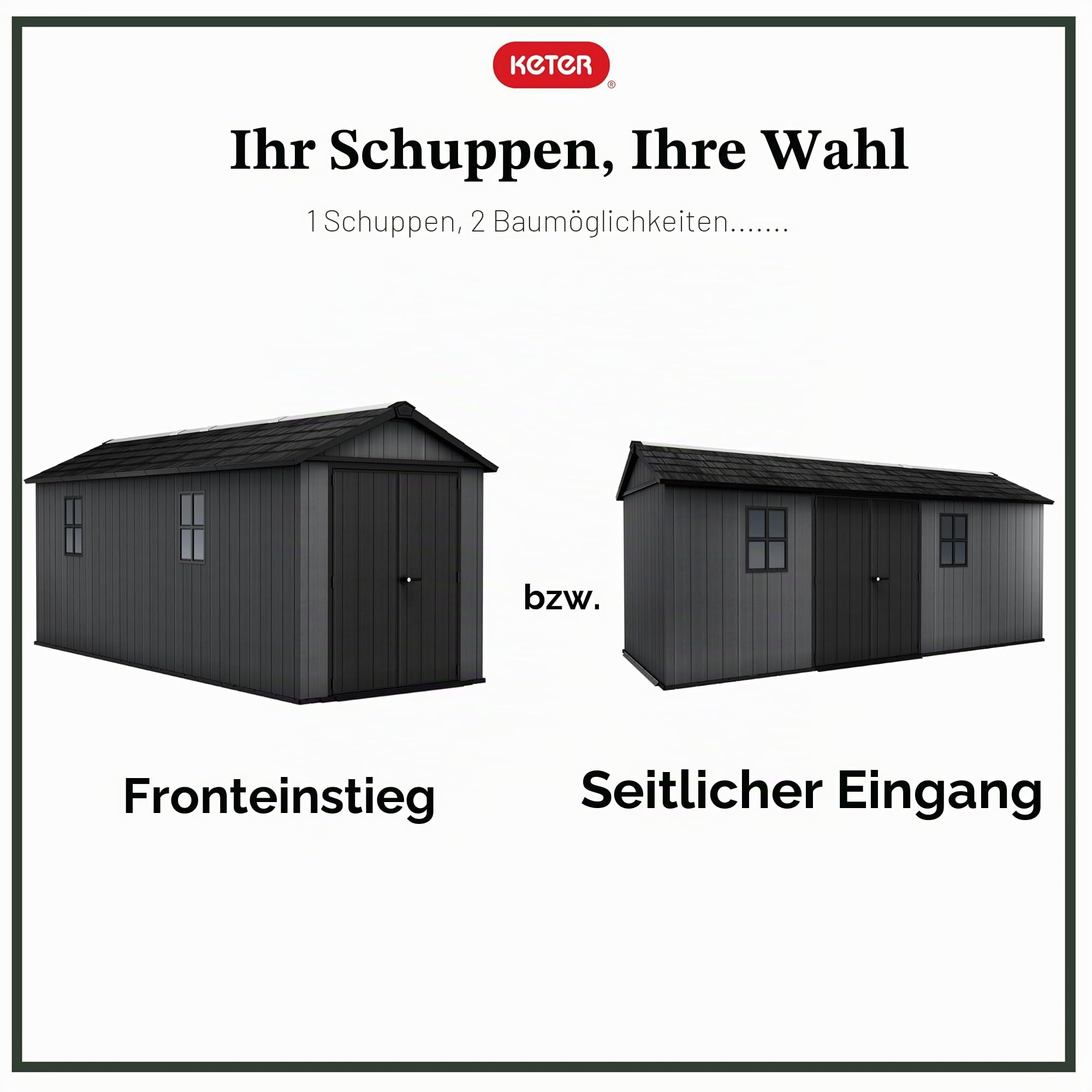 Keter Newton 1775 Geräteschuppen aus Evotech Kunststoff, 20 mm Wände, inkl. Boden, 2 Fenster, Skylight, 539x230x246 cm, Grau