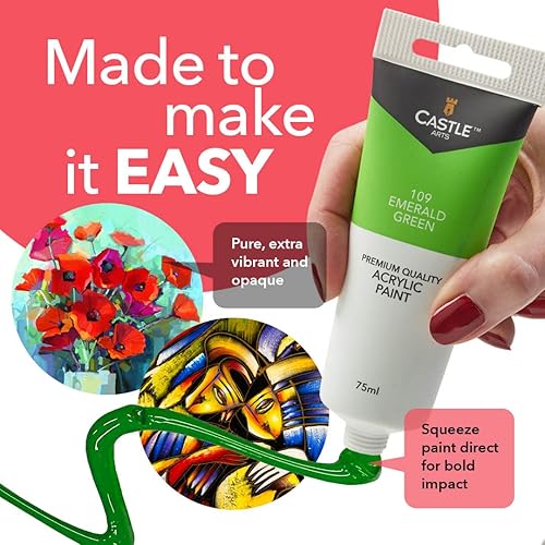 Miniatura 3 de Castle Art Supplies - Juego de pintura acrílica - 12 tubos grandes de 75 ml para artistas o estudiantes