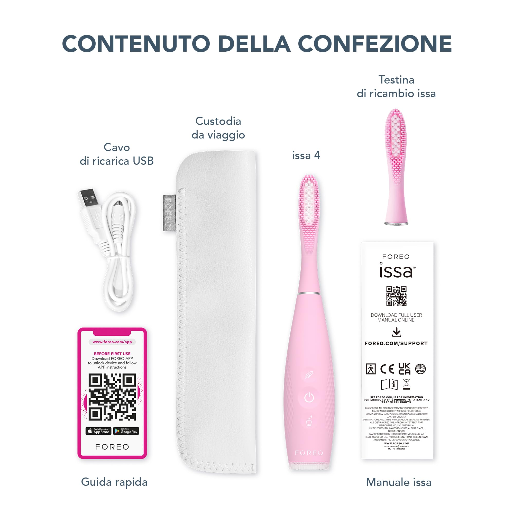 FOREO ISSA 4 Electric Toothbrush – 4-in-1 Rechargeable with Extra Brush Head, Soft Bristles, Long-Lasting Use, Gentle Cleaning - Pearl Pink