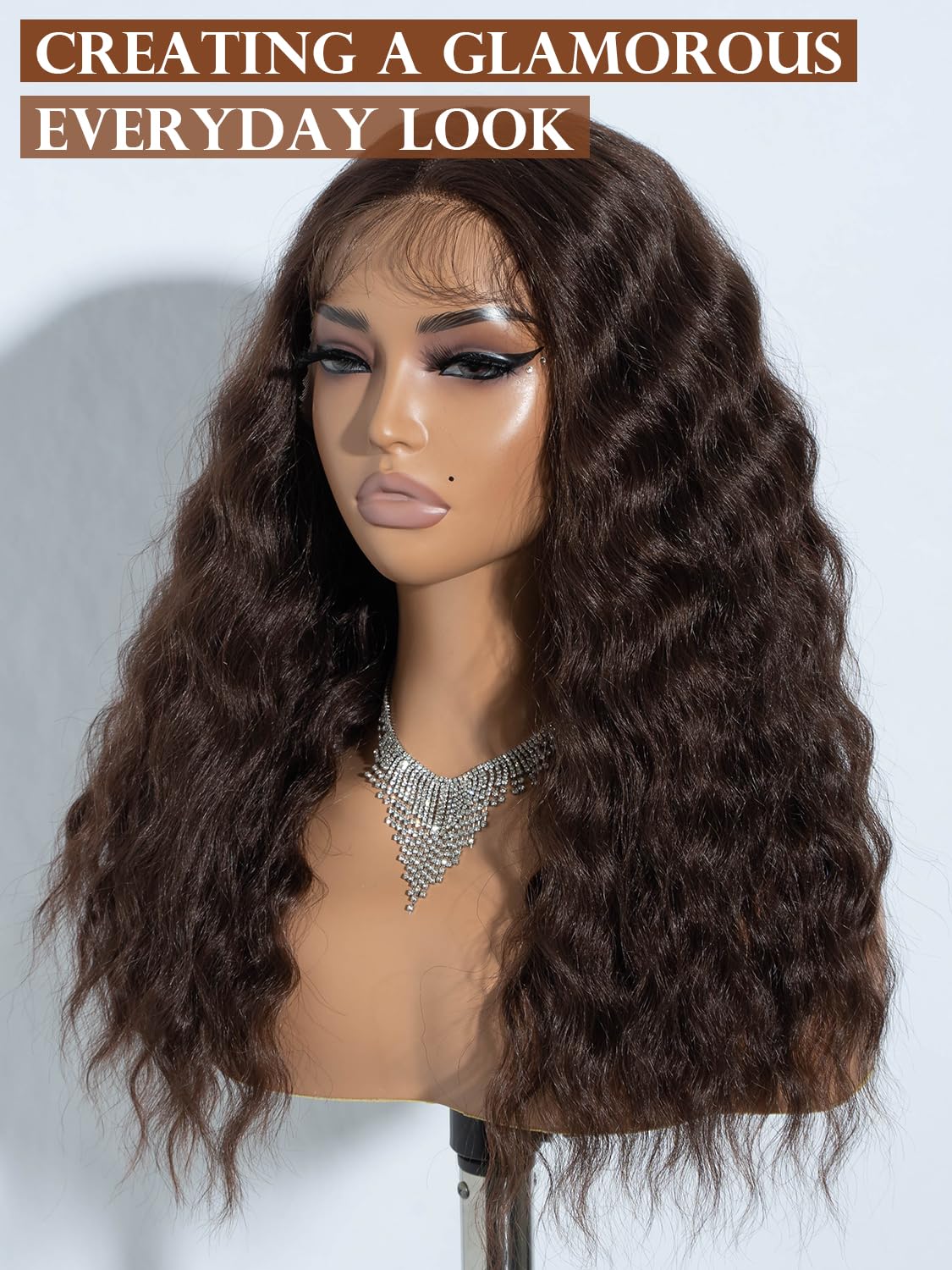 Joedir Curly Wig Shoulder Length Wigs for Women T-Part Lace Deep Curly Wig with Baby Hair 20 Inches Synthetic Wig for Daily Wear - Image 2