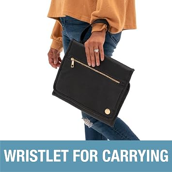 CleverMade Portable Baby Changing Pad Clutch with Wristlet - Premium Foldable Water Resistant Diaper Changing Mat with Storage Pockets for Diapers and Wipes - Brown
