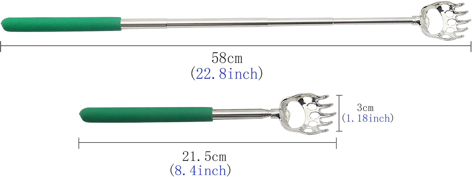 (2- Pack) LEMENG Portable Extendable Telescopic Bear Claws Metal Back Scratchers Gift for Mom/Dad/Men/Women - Hand Massager Backslap with Rubber Handles (Blue,Green)