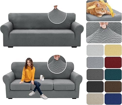 XINEAGE Funda de sofá de 4 piezas + 1 funda de sofá (3 cojines, gris claro)