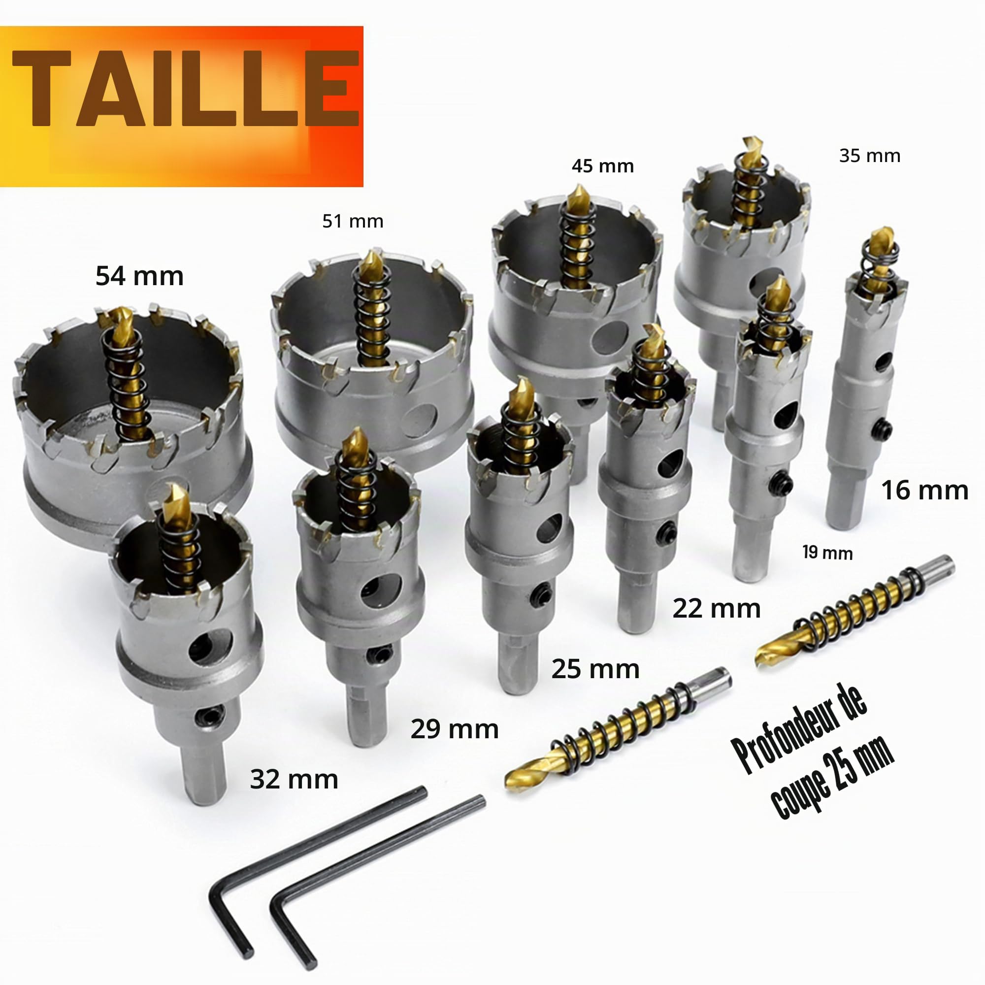 ASNOMY Lot de 12 forets en carbure de tungstène de 16 à 54 mm - Pour acier inoxydable, fer, bois, plastique
