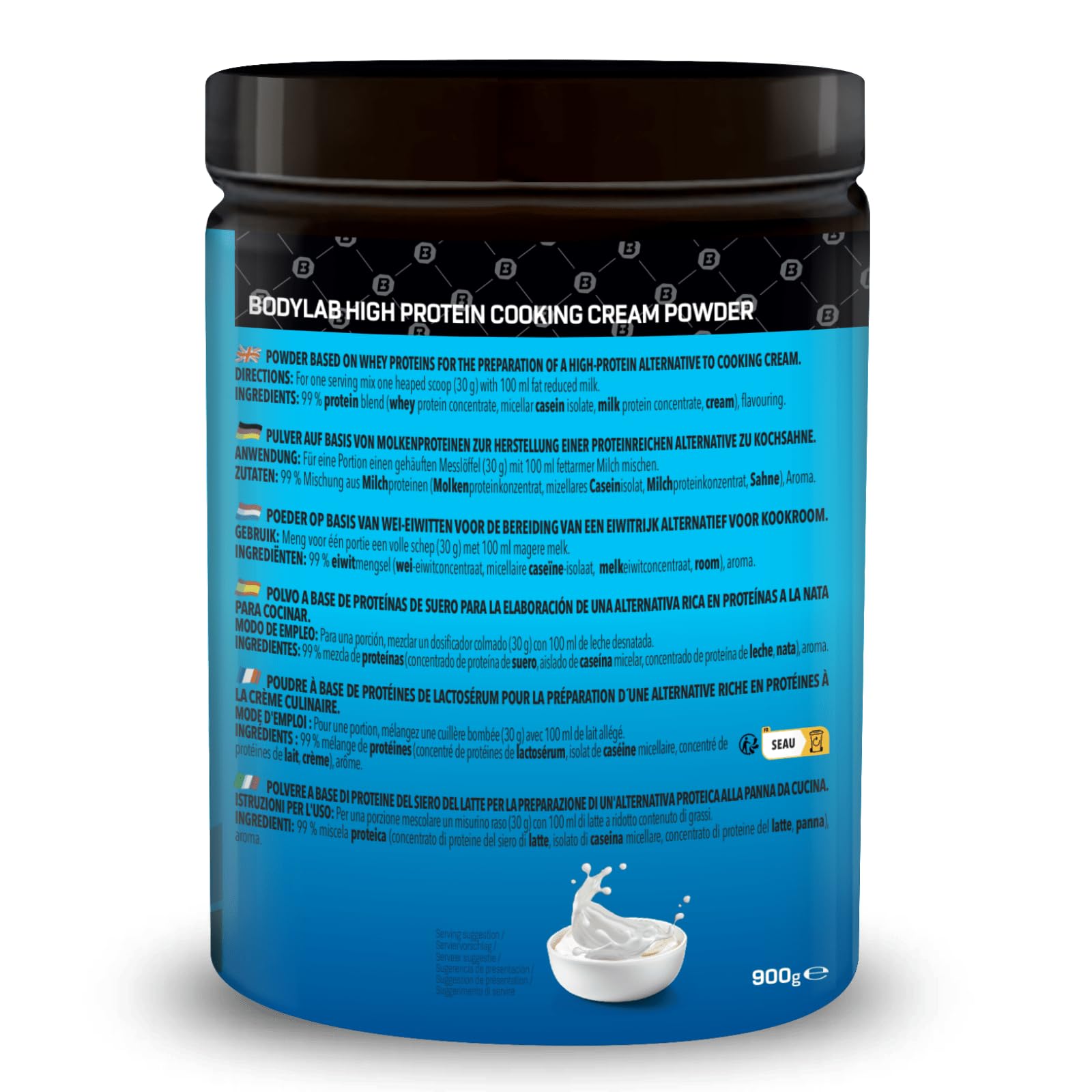Bodylab24 High Protein Cooking Cream Powder 900g 26g Protein fett- & kalorienarm Sahne-Alternative