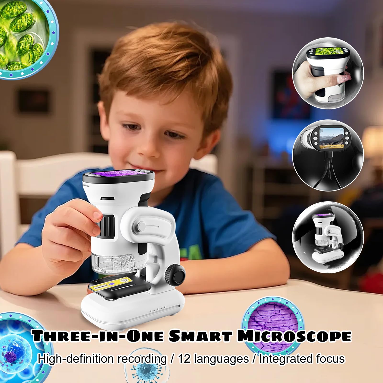 Microscope Enfant pour Enfants Écran 2,0 Pouces Et Nombreux Accessoires | Convient Pour Une Utilisation à La Main Ou Sur Un Bureau,Conçu Pour Les Enfants Âgés De 6 Ans Et Plus