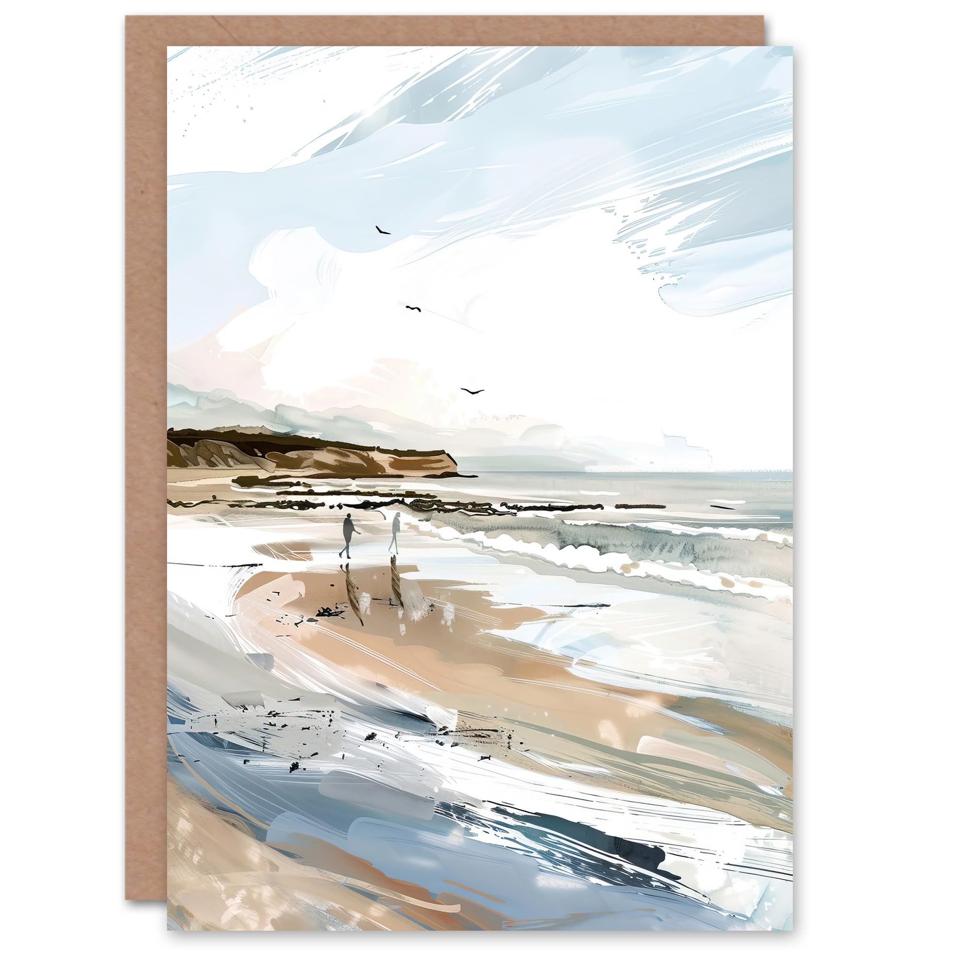 Artery8 Greeting Card Filey Beach Watercolour Coastal Landscape England Blank For All Him Or Her Art Birthday Card