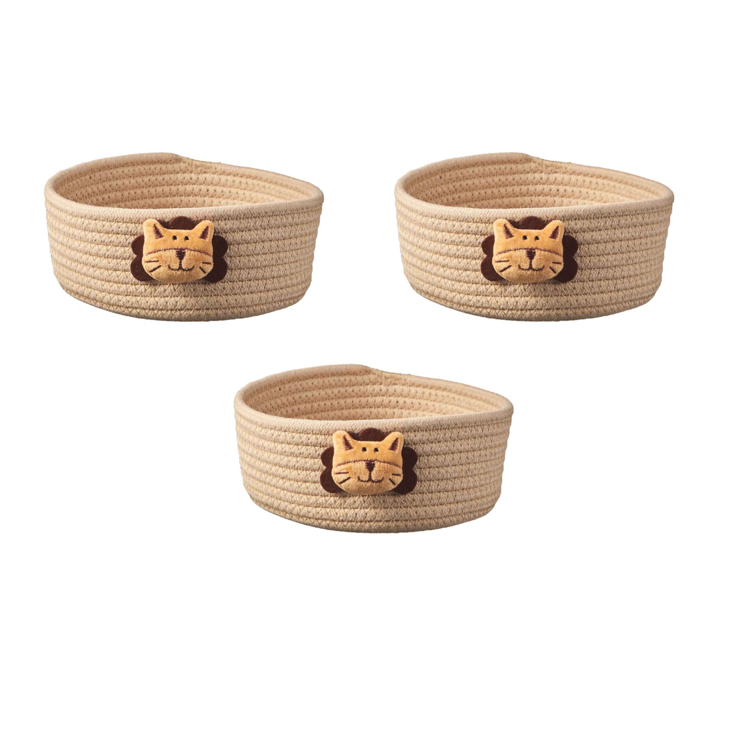 Eden & Willow Lion Cotton Nursery Room Storage Basket - Eco-Friendly, Durable, And Playful Organisation Solution For Children With Adorable Designs - Set Of 3 (, Small)
