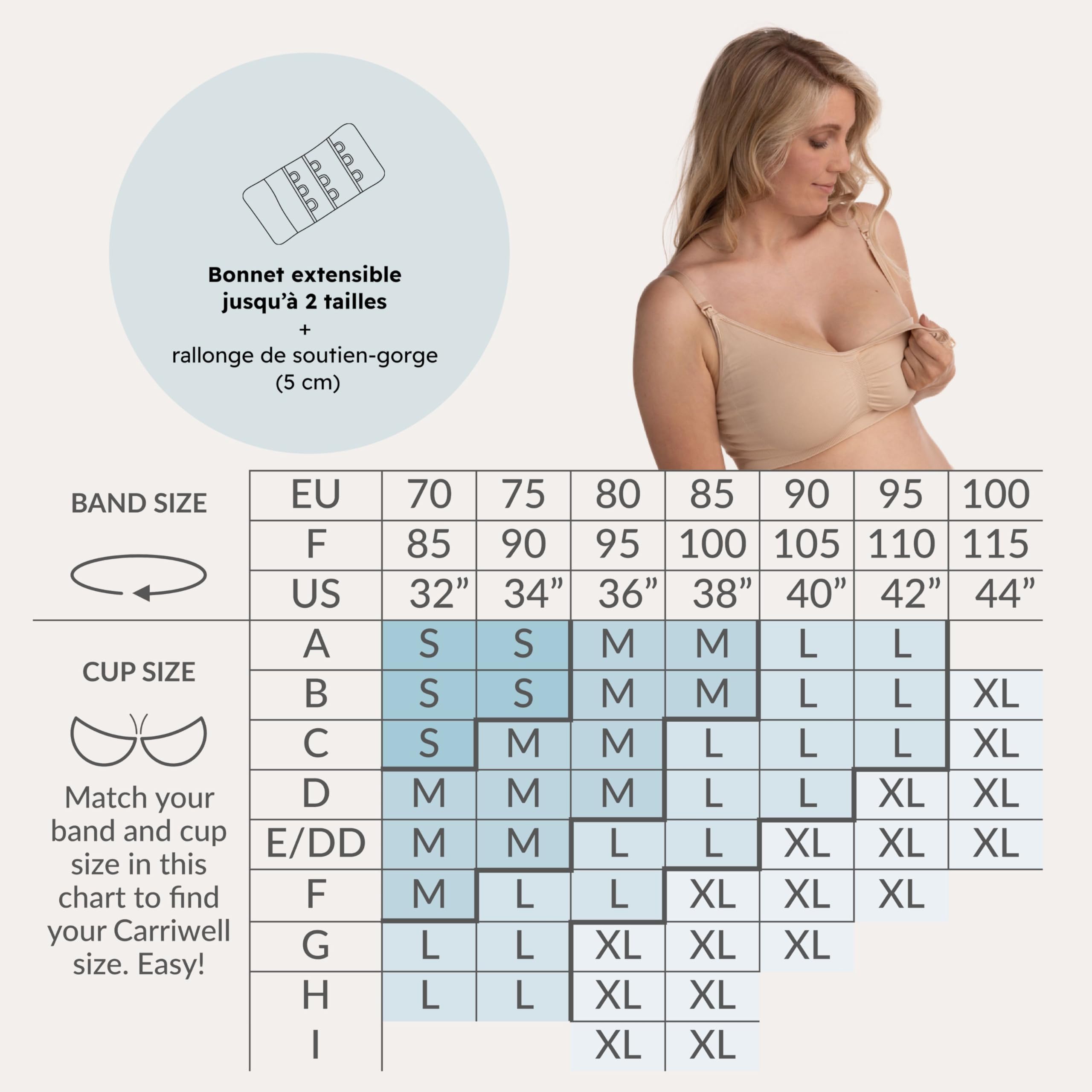 Carriwell Soutien-Gorge Original de Grossesse et d’Allaitement sans Coutures Rembourré sans Armatures – Maintien et Mise en Forme optimaux, Respirant, Doux, avec Rallonge de Soutien-Gorge