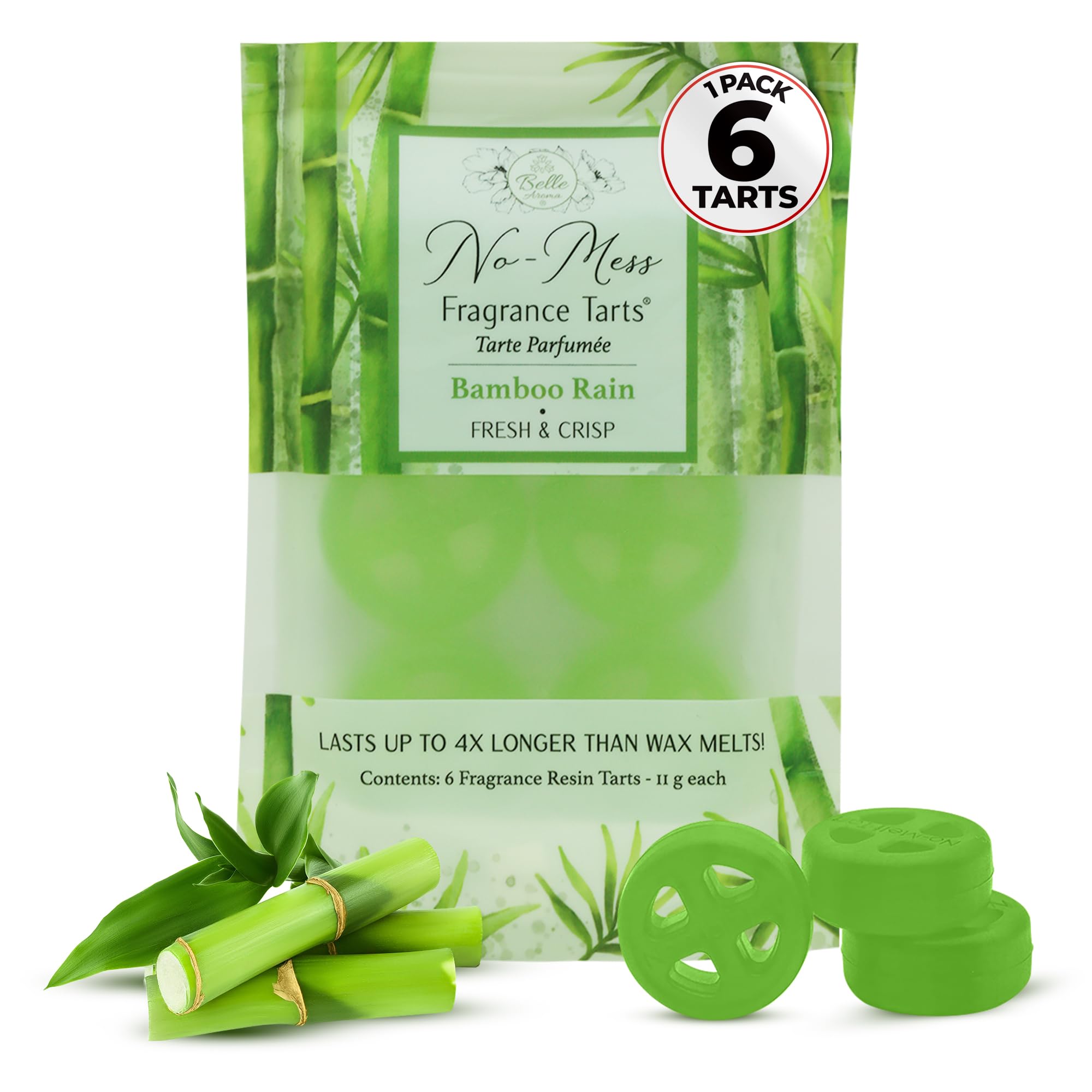 Belle Aroma No-Mess Fragrance Tarts - (6 Mini Scented 1 Pack) Wax Melt Alternative - Strong Fragrance Tart for Wax Warmer - Long Lasting Scent Multipacks (Bamboo Rain)