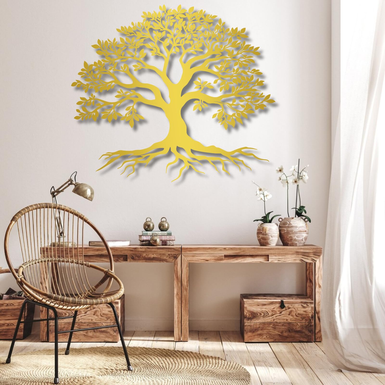 Árbol de la Vida, Arte de Metal 3D, decoración de Pared Grande, Letrero para Sala de Estar, Dormitorio, Interior, Exterior, jardín, hogar (Negro, 47 x 41 cm)