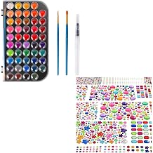 48 Colors Watercolor Paint Set & 6124 Self-Adhesive Gem Stickers