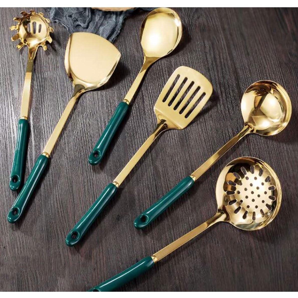Kochutensilien aus Edelstahl, Kochlöffel, Spatel, Küchenkochgeschirr, Backgeschirr, Gadgets, Werkzeuge, 7-teiliges Set (Rosa, Einheitsgröße) (Rot, Einheitsgröße)