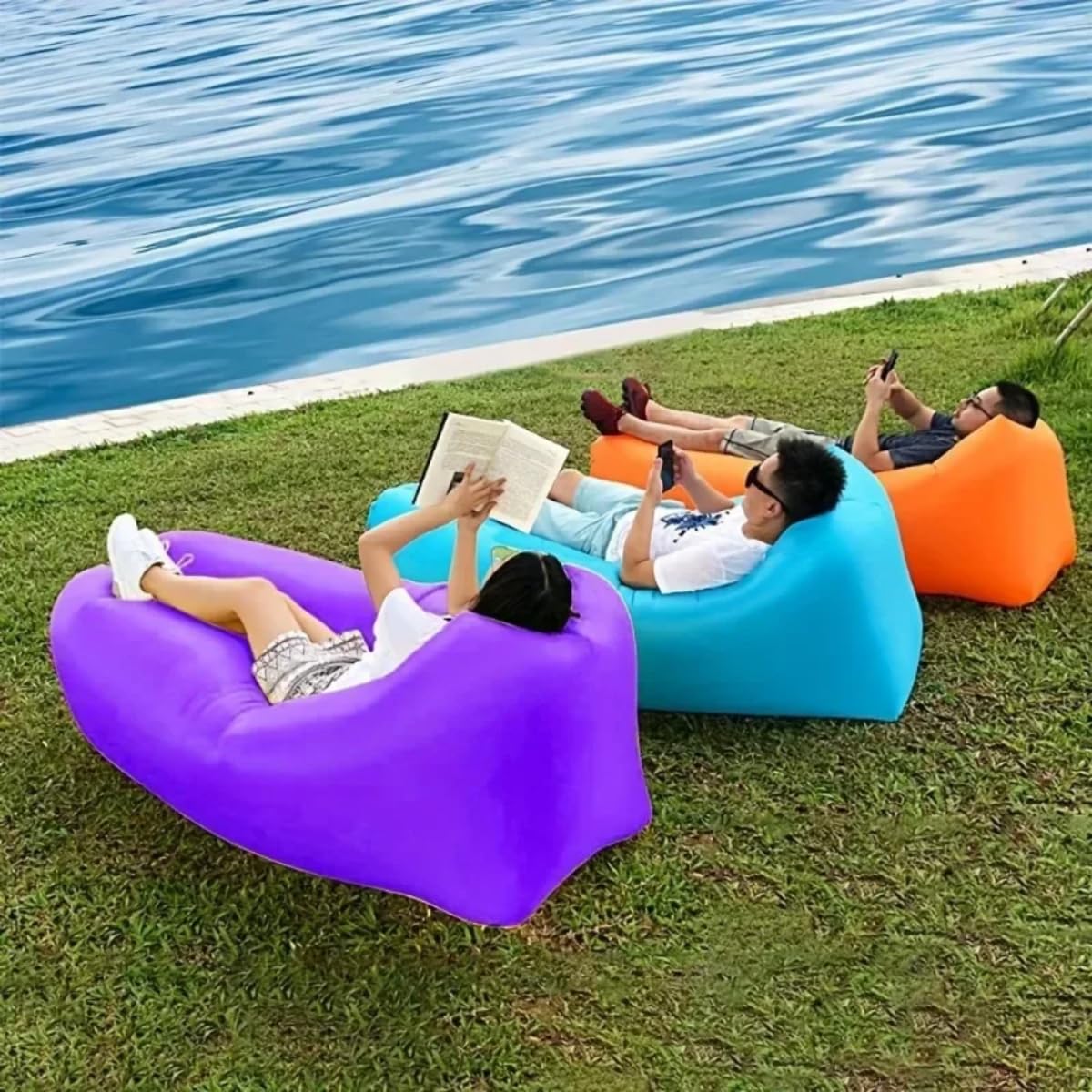 Inflatable Lounger Air Sofa Foldable Sleeping Camping Beach Accessories Water Proof Couch Hiking Picnic Outdoor Backyard