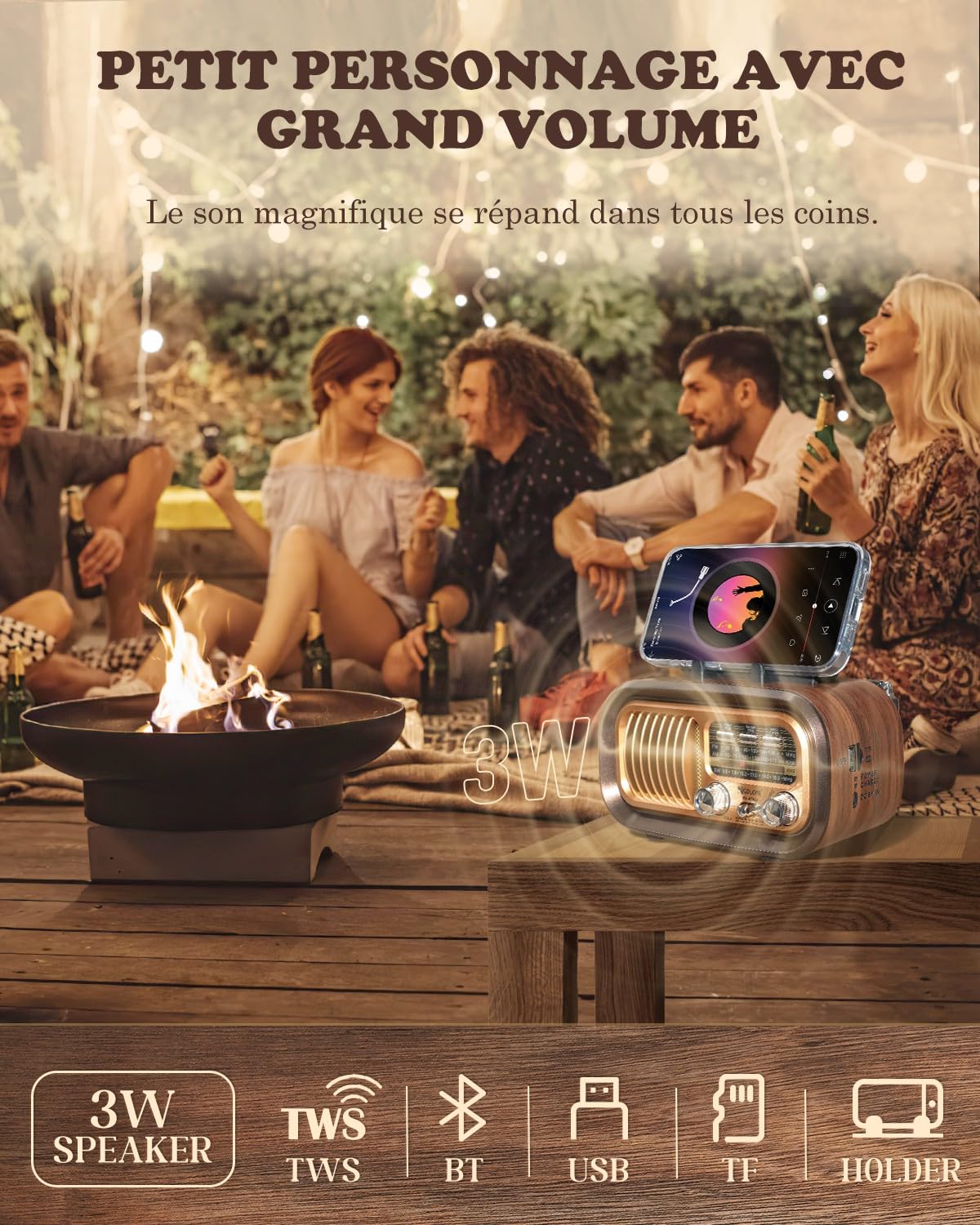Radio Portable,AM/FM/SW Radio Vintage Bluetooth,Excellente Réception, Poste Radio avec Batterie 1200mAh et Panneau Solaire,Lecteur MP3 USB SD TF, pour Personnes Agees.