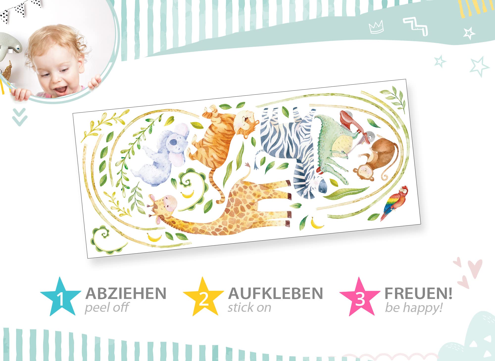 Graz Design DK1067-4 Sticker mural pour chambre d'enfant Motif animaux de la jungle girafe zèbre