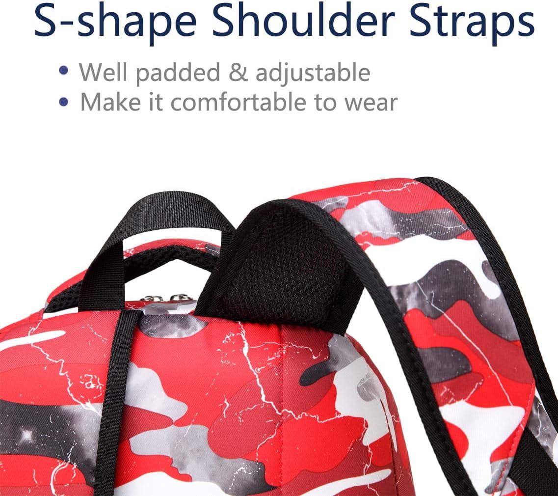 BLUEFAIRY Kids Backpack with Lunch Box for Boys Girls Elementary School Bags Set with Insulated Lunch Bags Large Campartments for Daughter Son Mochila Escolar para Niños Camo Red - Image 5