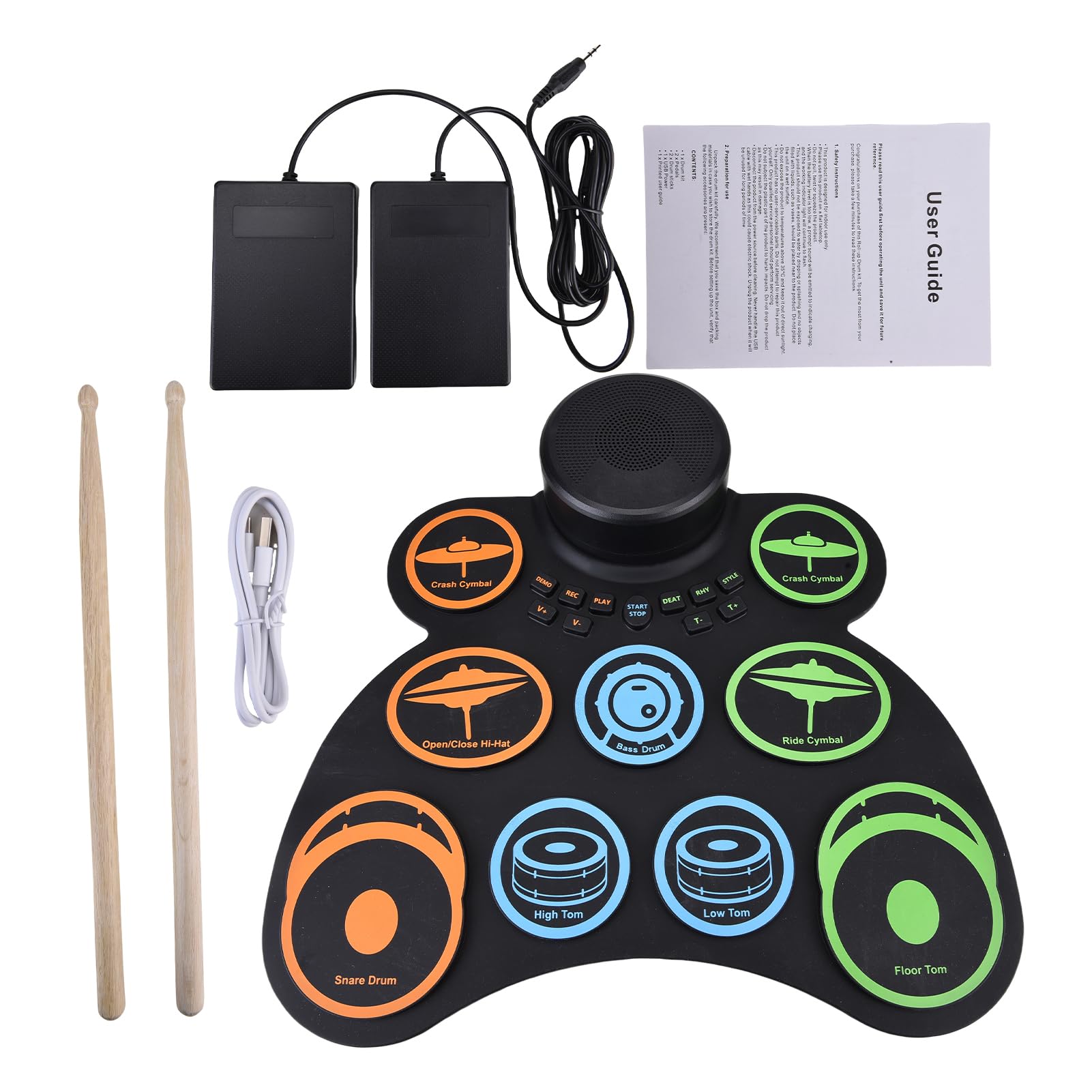 KUIDAMOS Batería Electrónica Portátil 9 Pads MIDI Roll-Up Drum Kit para Principiantes con Altavoz, Auriculares para Practicar Batería en Casa o Dormitorios, 14.8 X 14.2 X 2 Pulgadas Negro