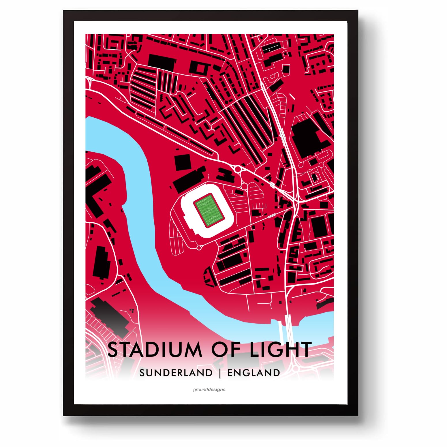 Grounddesigns Men's Red And White Sunderland Afc Football Gift Stadium Of Light Unframed A3 Art Map Print Safc
