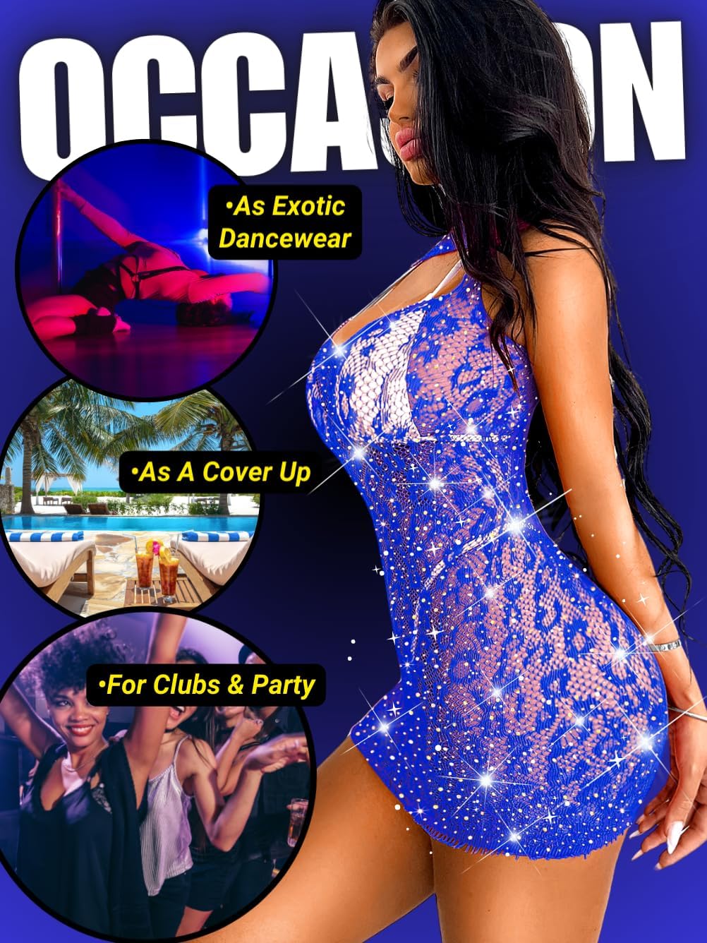 Rave Outfits, Glitter Rhinestone, Fishnet Dress, Exotic Dancewear - Image 4