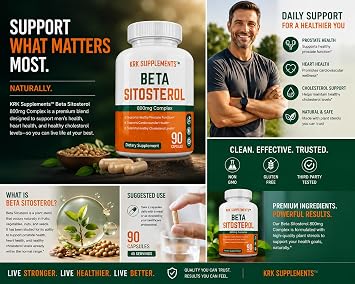 KRK SUPPLEMENTS Beta Sitosterol Supplement 800mg per Serving, Men's Prostate & Urinary Wellness Support, 90 Capsules