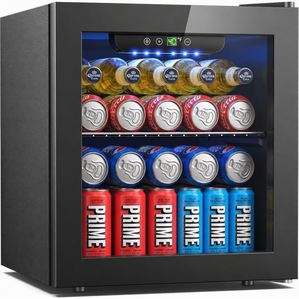Icyglee 48 Can Mini Fridge, 1.3 Cu.Ft Beverage Refrigerator Cooler, Black