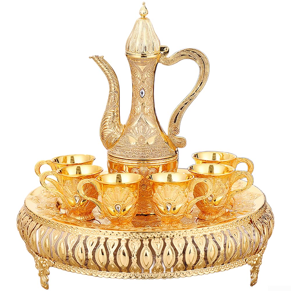 Set Vino per lusso Zinco Fiaschetta 6 Bicchieri Vassoio Set Vino(Gold) | Lega di zinco , placcatura argento, anti-ruggine, , per facile da pulire