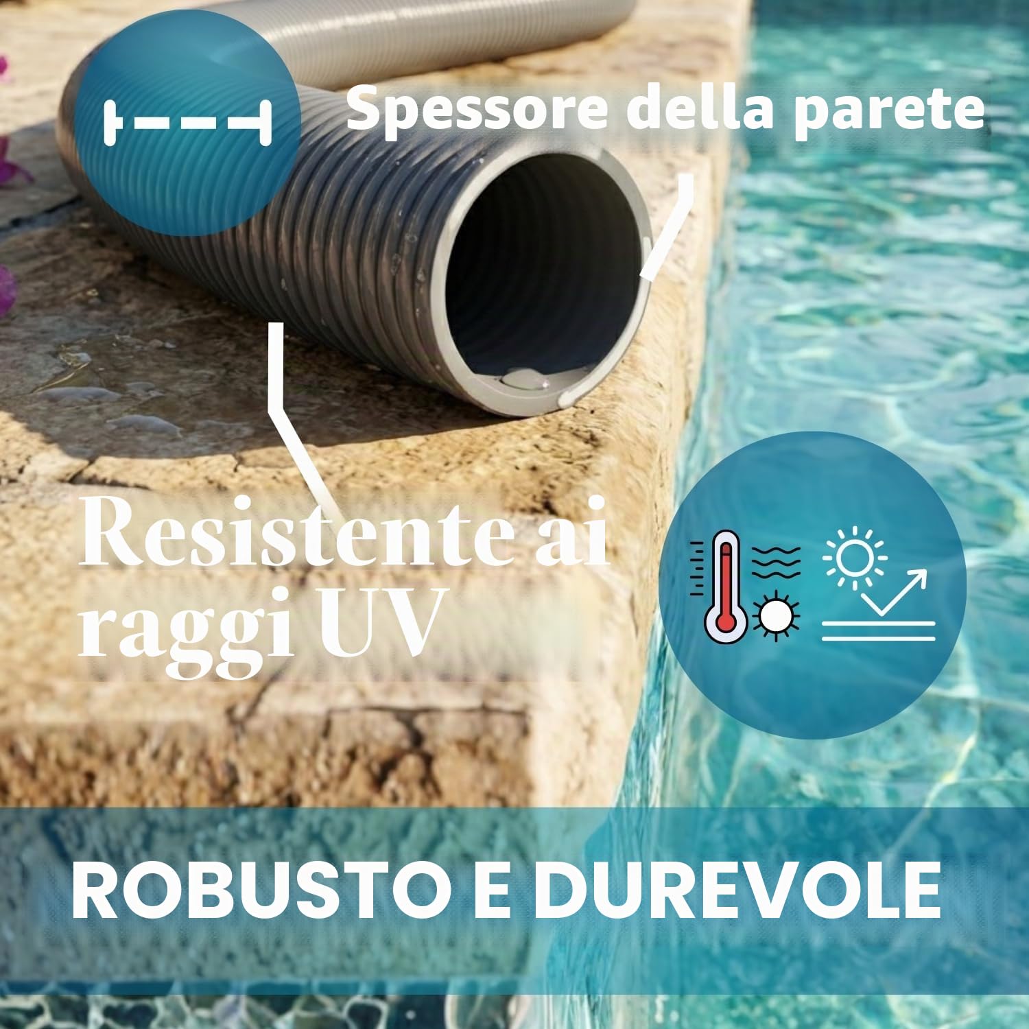 POOL Total Tubo flessibile di pressione in PVC per piscine, diametro 50 mm, colore grigio, robusto tubo adesivo per la costruzione di piscine e laghetti, parete interna liscia fino a 6 bar, resistente