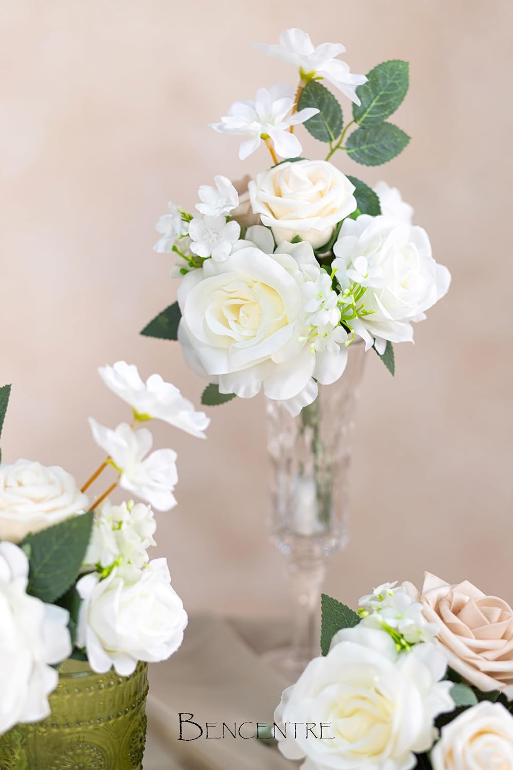 White and Sage Wedding Centerpieces Flowers Set of 6 Mini Bridesmaid Bouquets Posy Bouquet Pre-Made Wedding Flowers Centerpieces for Tables Artificial Flowers