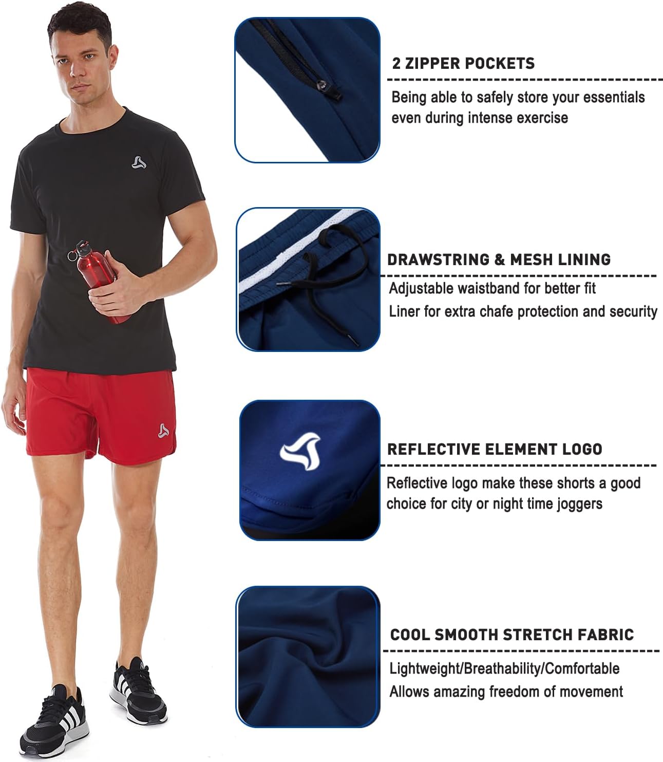 SILKWORLD Men's Running Stretch Quick Dry Shorts with Zipper Pockets(Pack of 2,3) - Image 4