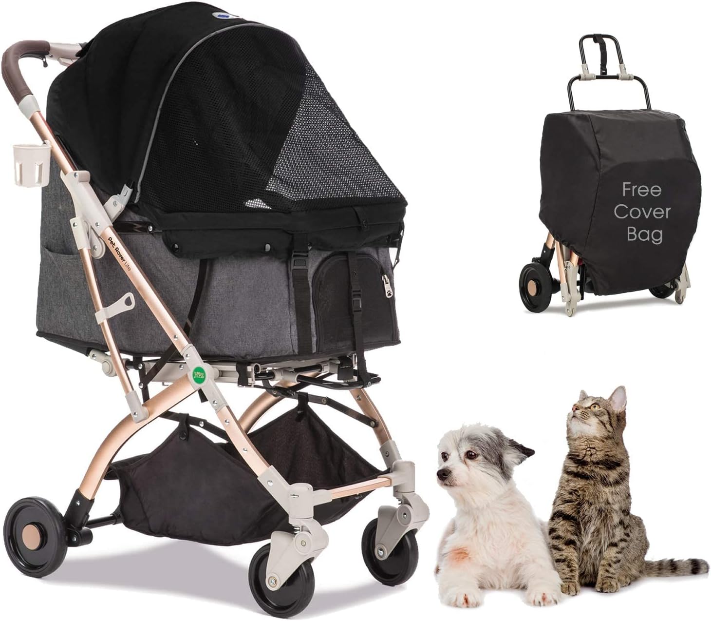 Lite Premium Lightweight Dog Cat Pet Buggy with Adjustable Zip Compartment Without Step, 1 Hand Fast Folding, Aluminium Frame for Small and Medium