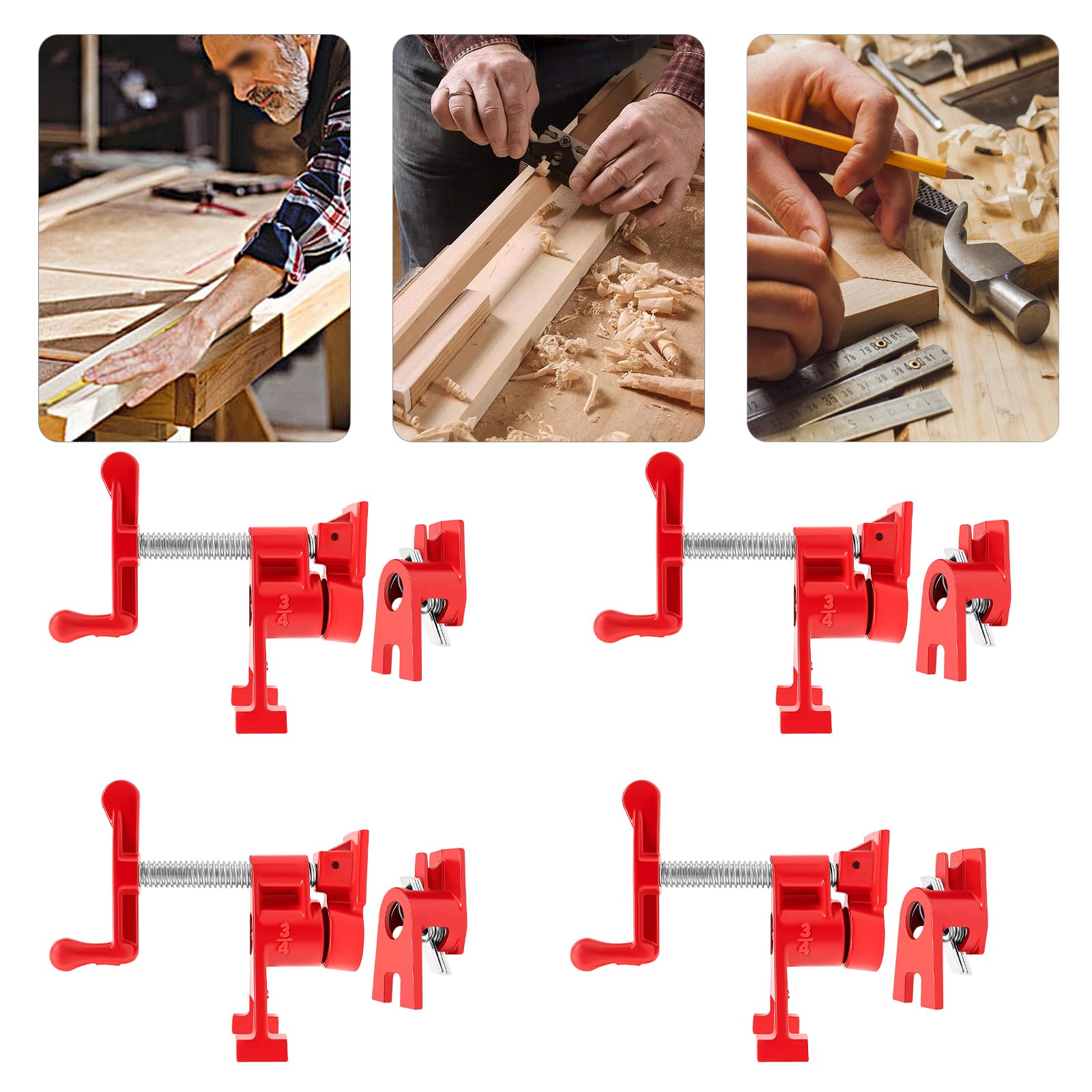 3/4" - Juego de 4 abrazaderas de tubo para madera, abrazadera rápida carpintería