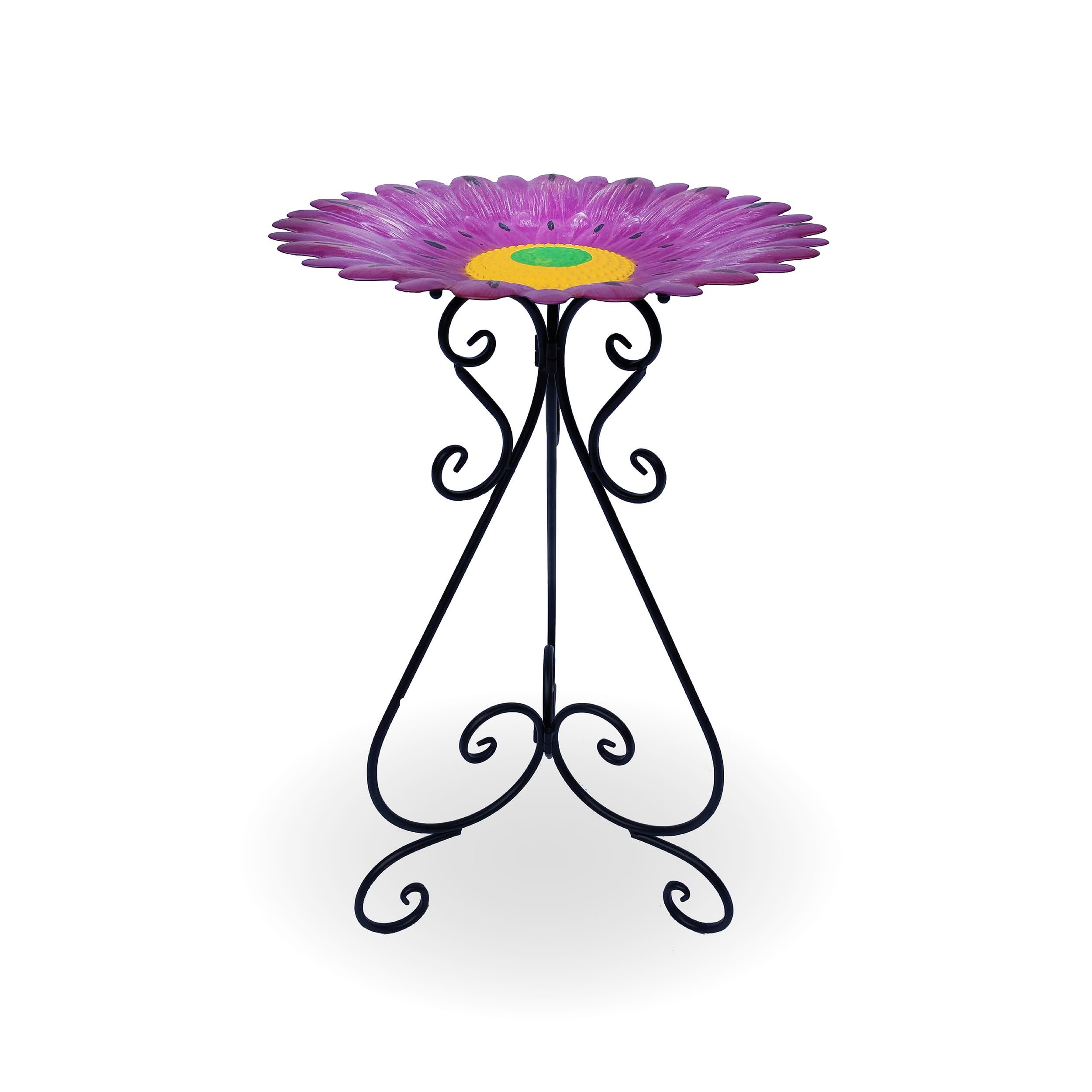 BACKYARD EXPRESSIONS PATIO · HOME · GARDEN Cast Iron Metal Pedestal Bird Bath, Bird Baths for Outdoors - 24 Inch - Purple, birdbaths for Outdoors