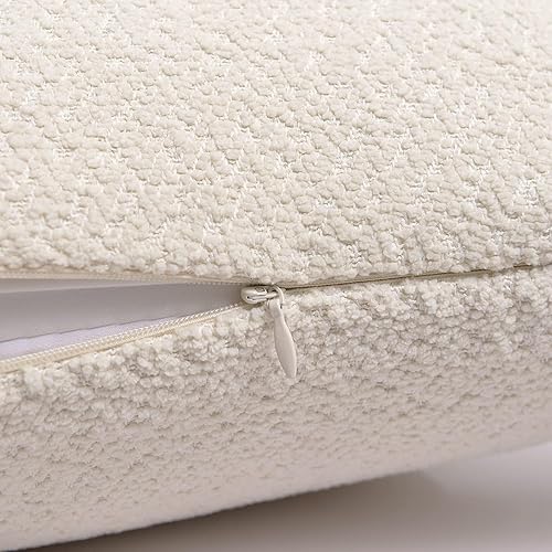 Miniatura 5 de Ivory Colored Cute Boucle Textured Throw Pillow Covers, Cozy Soft Accent Cushion Cases, Modern Zippered Design for Sofa Couch Bed and Living Room -